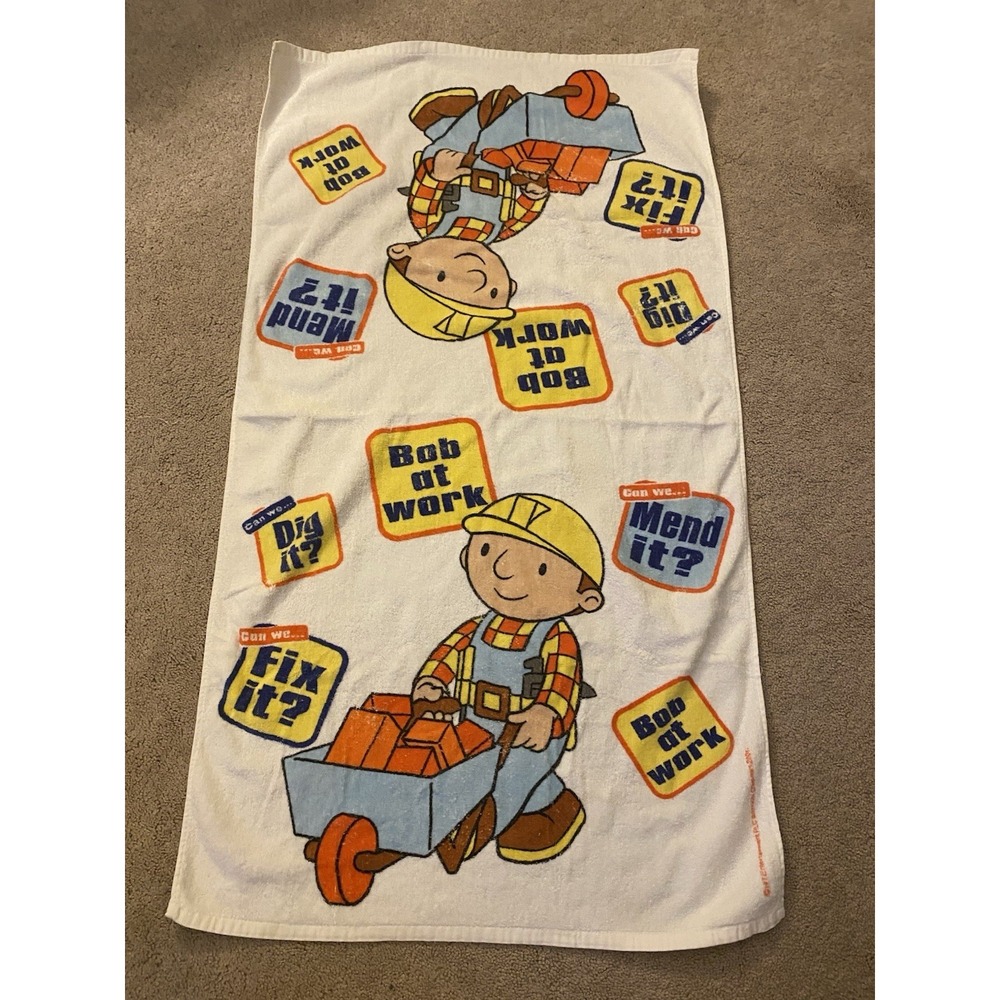 Vintage Bob the Builder Can We Fix It? Yes We Can! Logo Beach Bath Towel *RARE*